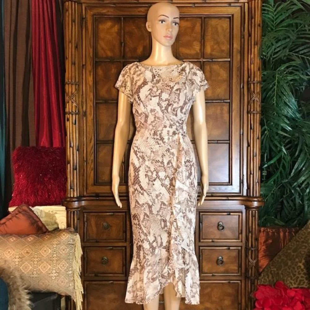 Vince Camuto Snake Flutter Sleeve Ruffle Midi